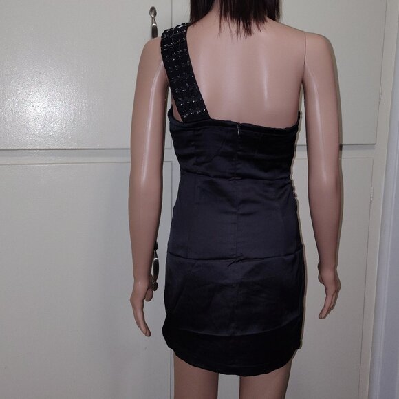 Rachael G One-Strap Satin Dress. Black Color. Size M - Picture 2 of 15